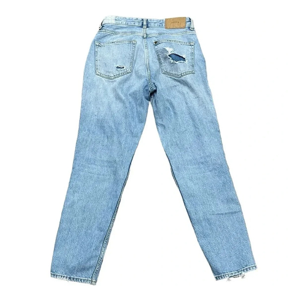 H&M Jeans Women 4 Blue Boyfriend Low Waist Denim Button Fly Grunge Preppy Frayed - Picture 3 of 11